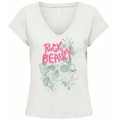 ONLY Tee shirt col v inscription rock beauty Femme VERT CLAIR Hot