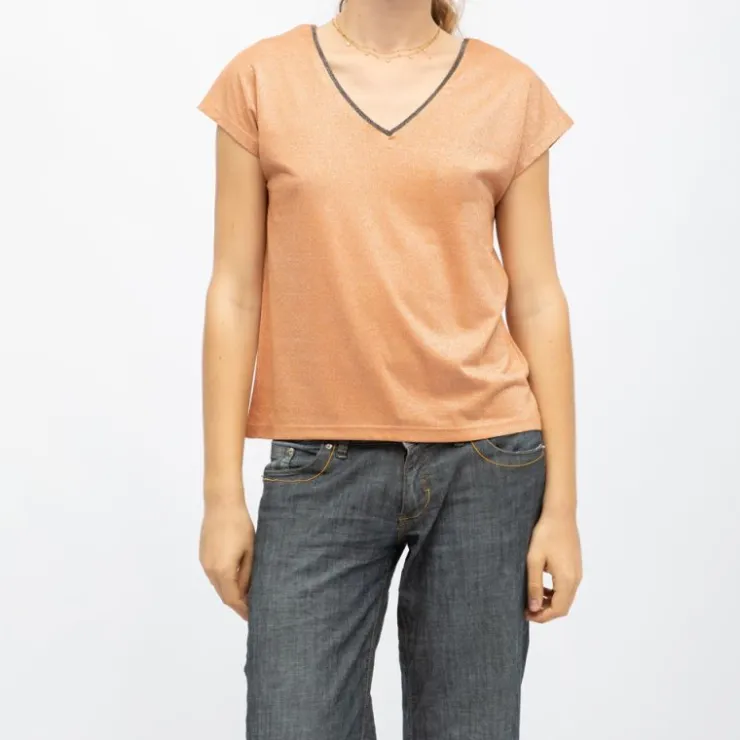 DEELUXE 74 Tee shirt col v noir jossy butternut Femme ORANGE Clearance