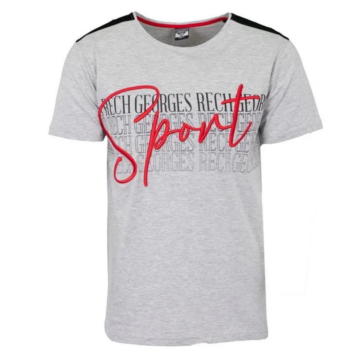 GEORGES RECH Tee shirt coton bandes épaules texte Sport brodé Homme GRIS CLAIR Discount