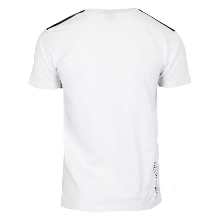 GEORGES RECH Tee shirt coton bandes épaules texte Sport brodé Homme BLANC Sale