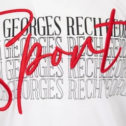 GEORGES RECH Tee shirt coton bandes épaules texte Sport brodé Homme BLANC Sale