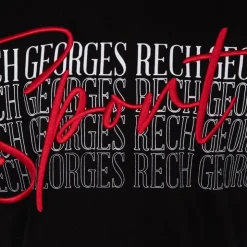 GEORGES RECH Tee shirt coton bandes épaules texte Sport brodé Homme NOIR Outlet