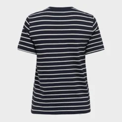 ONLY Tee shirt coton bio Liva marinière avec coeur argenté Femme BLEU FONCE Clearance