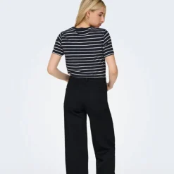 ONLY Tee shirt coton bio Liva marinière avec coeur argenté Femme BLEU FONCE Clearance