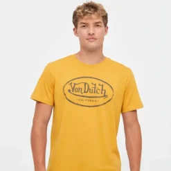 VON DUTCH Tee shirt coton chiné imprimé logo Homme JAUNE