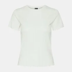 PIECES Tee shirt coton col rond manches courtes Femme BLANC Best