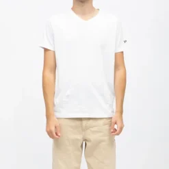 SCHOTT Tee shirt coton col v basique uni Homme BLANC Outlet