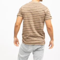 DEELUXE 74 Tee shirt coton dalso à rayures Homme MARRON CLAIR Clearance
