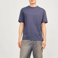 JACK & JONES Tee shirt coton frederiksberg col ras de cou manches courtes Homme BLEU Clearance