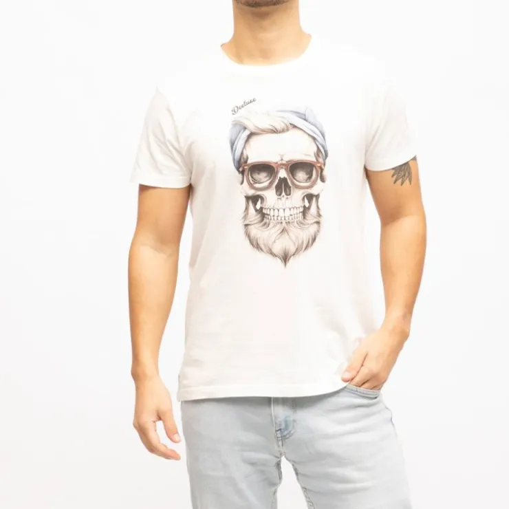 DEELUXE 74 Tee shirt coton garland imprimé tête de mort Homme BLANC ECRU Outlet