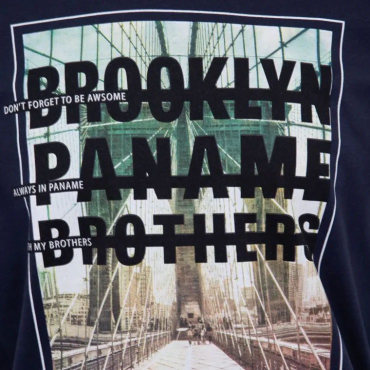 PANAME BROTHERS Tee shirt coton imprimé pont de Brooklyn Homme BLEU FONCE Hot