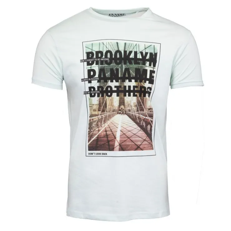 PANAME BROTHERS Tee shirt coton imprimé pont de Brooklyn Homme VERT CLAIR Clearance