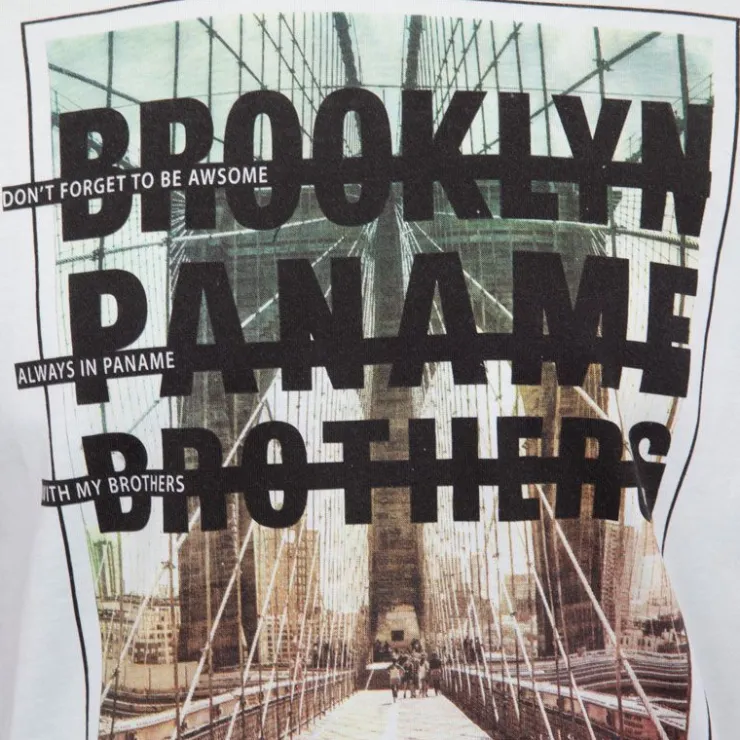 PANAME BROTHERS Tee shirt coton imprimé pont de Brooklyn Homme VERT CLAIR Clearance