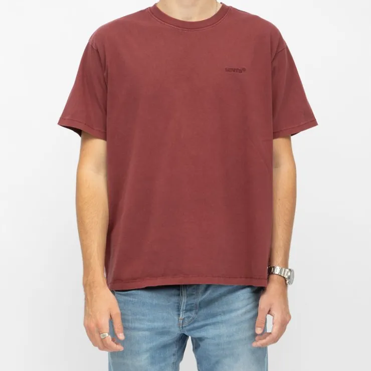 LEVI'S Tee shirt coton manches courtes col rond couleur unie Homme BORDEAUX
