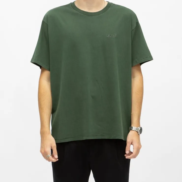 LEVI'S Tee shirt coton manches courtes col rond couleur unie Homme VERT FONCE Clearance