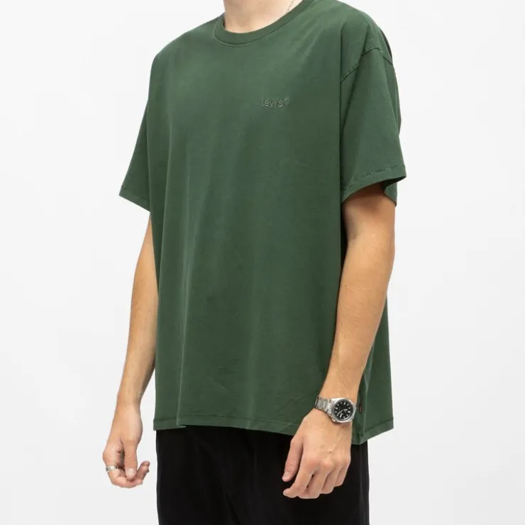 LEVI'S Tee shirt coton manches courtes col rond couleur unie Homme VERT FONCE Clearance