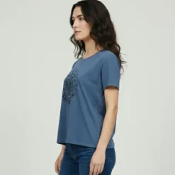 LES TROPEZIENNES PAR M.BELARBI Tee shirt coton oxford avec blason imprimé Femme BLEU Discount