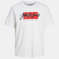 JACK & JONES Tee shirt coton tiley imprimé logo col ras de cou Homme BLANC Sale