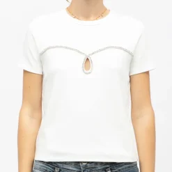 LA PETITE ETOILE Tee shirt coton twila à strass avec ouverture avant Femme BLANC Best