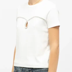 LA PETITE ETOILE Tee shirt coton twila à strass avec ouverture avant Femme BLANC Best