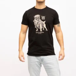 DEELUXE 74 Tee shirt coton uni doggy imprimé carlin Homme NOIR New
