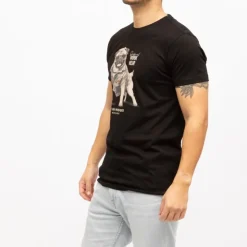 DEELUXE 74 Tee shirt coton uni doggy imprimé carlin Homme NOIR New