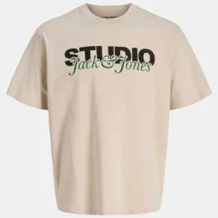 JACK & JONES Tee shirt coton yuki col ras de cou manches courtes Homme BEIGE