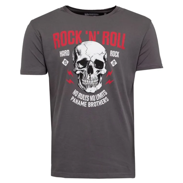 PANAME BROTHERS Tee shirt crane de squelette coton Rock 'N' Roll Homme GRIS FONCE