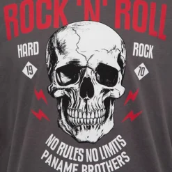PANAME BROTHERS Tee shirt crane de squelette coton Rock 'N' Roll Homme GRIS FONCE