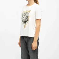 DEELUXE 74 Tee shirt crème imprimé tigre Femme BLANC ECRU New
