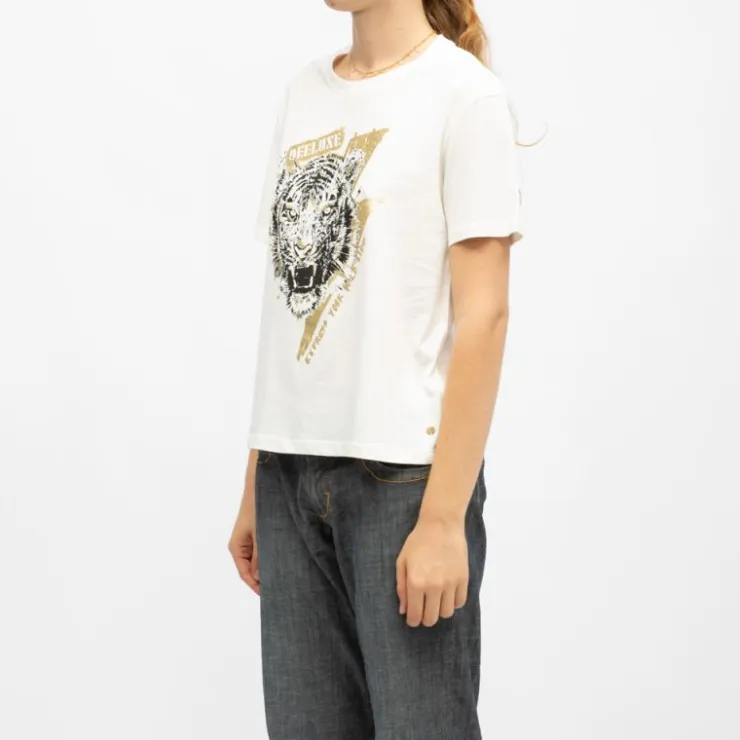 DEELUXE 74 Tee shirt crème imprimé tigre Femme BLANC ECRU New