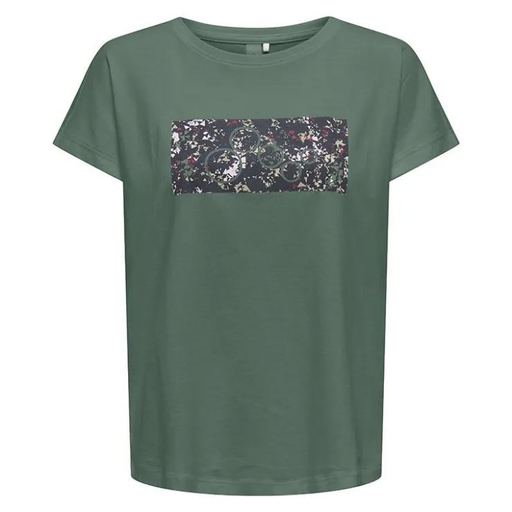 ONLY Tee shirt de sport coton bio imprimé graphique VERT Clearance