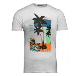 BEST MOUNTAIN Tee shirt Find your soul imprimé palmier Homme GRIS Hot