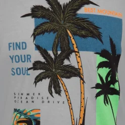 BEST MOUNTAIN Tee shirt Find your soul imprimé palmier Homme GRIS Hot