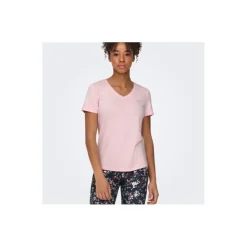 ONLY PLAY Tee shirt font life col V regular fit Femme ROSE Hot