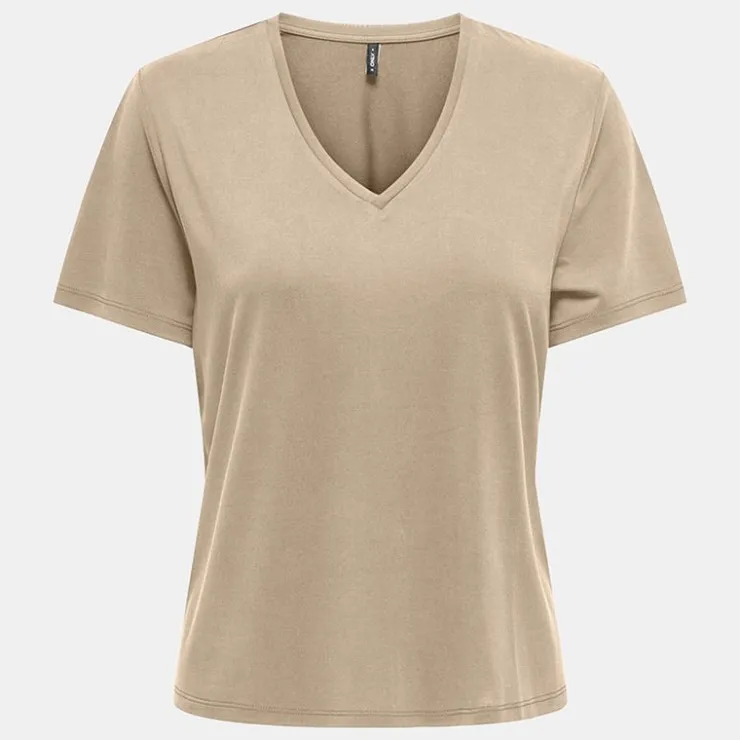 ONLY Tee shirt hannah regular fit décolleté V humus Femme BEIGE Sale