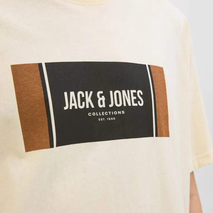 JACK & JONES Tee shirt hayato coton manches courtes regular fit Homme BLANC ECRU Hot