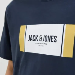 JACK & JONES Tee shirt hayato coton manches courtes regular fit Homme BLEU FONCE Discount
