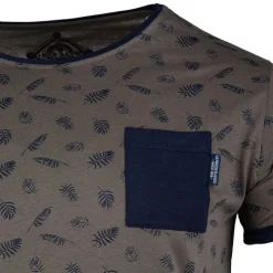 BLAGGIO Tee shirt imprimé feuilles avec poche mably Homme KAKI Online