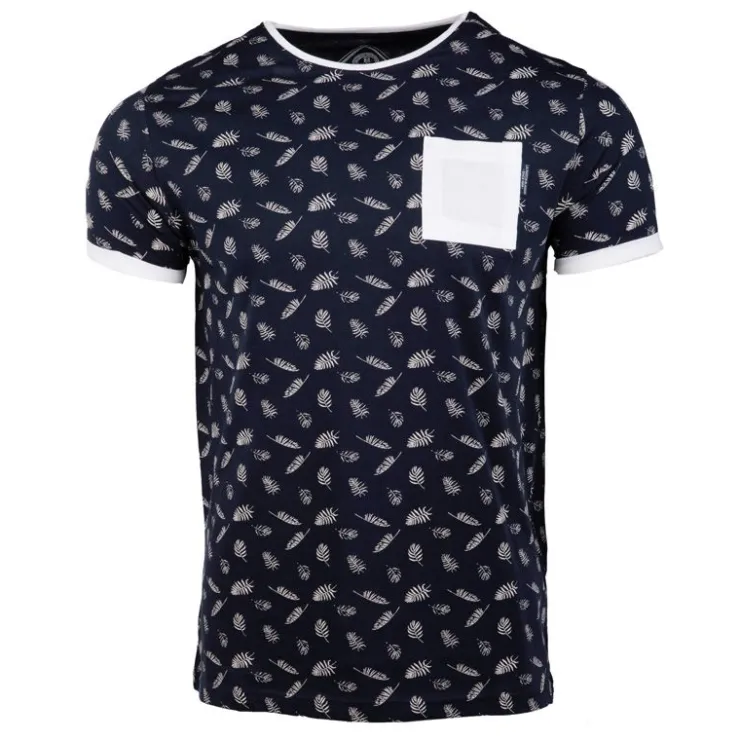 BLAGGIO Tee shirt imprimé feuilles avec poche mably Homme BLEU FONCE