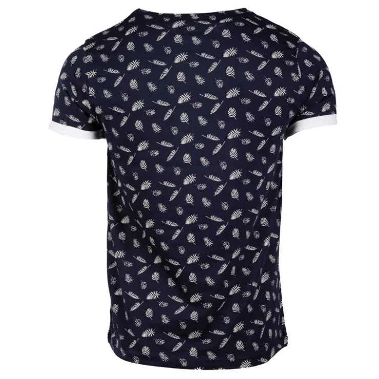 BLAGGIO Tee shirt imprimé feuilles avec poche mably Homme BLEU FONCE
