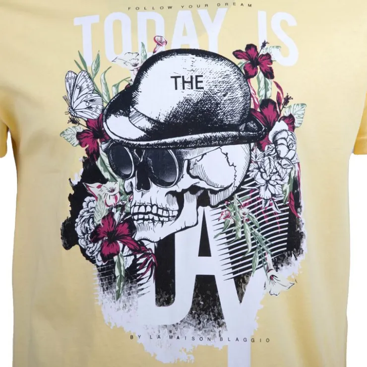 BLAGGIO Tee shirt imprimé today is the day mega Homme JAUNE