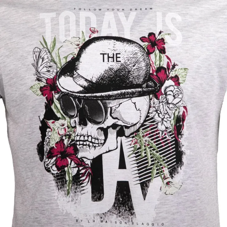BLAGGIO Tee shirt imprimé today is the day mega Homme GRIS CLAIR Clearance