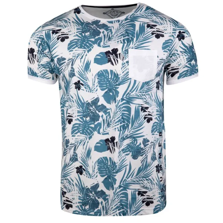 BLAGGIO Tee shirt imprimé tropical avec poche maestro Homme BLEU