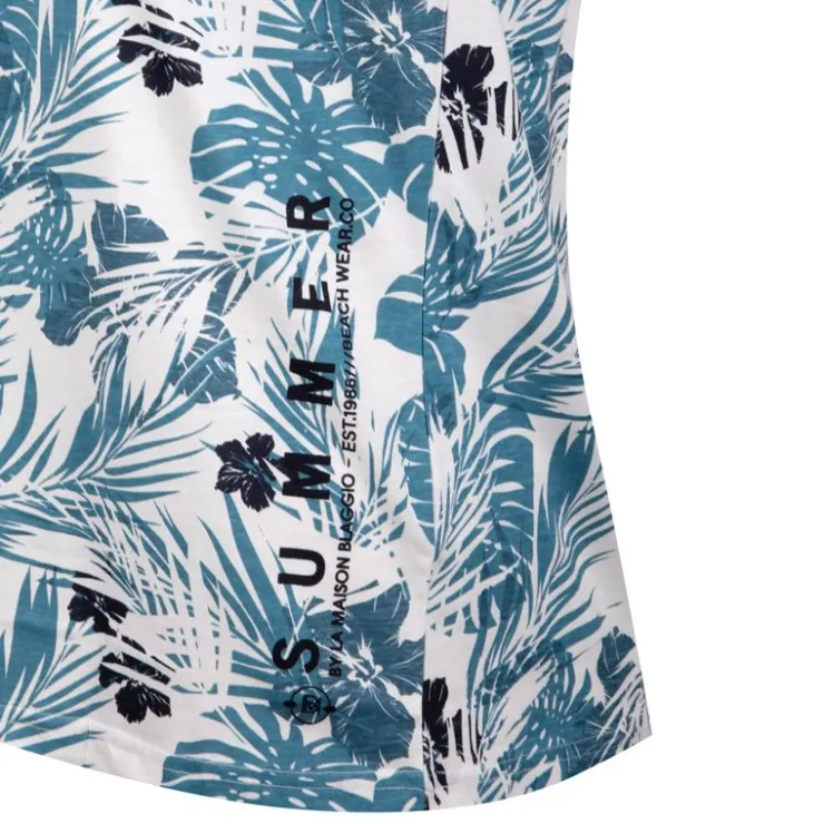 BLAGGIO Tee shirt imprimé tropical avec poche maestro Homme BLEU