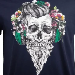 BLAGGIO Tee shirt imprimé tête de mort messina Homme BLEU FONCE Clearance