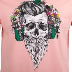 BLAGGIO Tee shirt imprimé tête de mort messina Homme ROSE CLAIR Discount