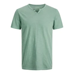 JACK & JONES Tee shirt jersey col v boutonné Homme VERT New