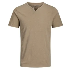 JACK & JONES Tee shirt jersey col v boutonné Homme MARRON CLAIR Hot