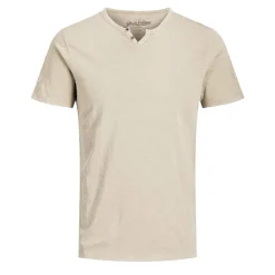 JACK & JONES Tee shirt jersey col v boutonné Homme MARRON CLAIR Hot